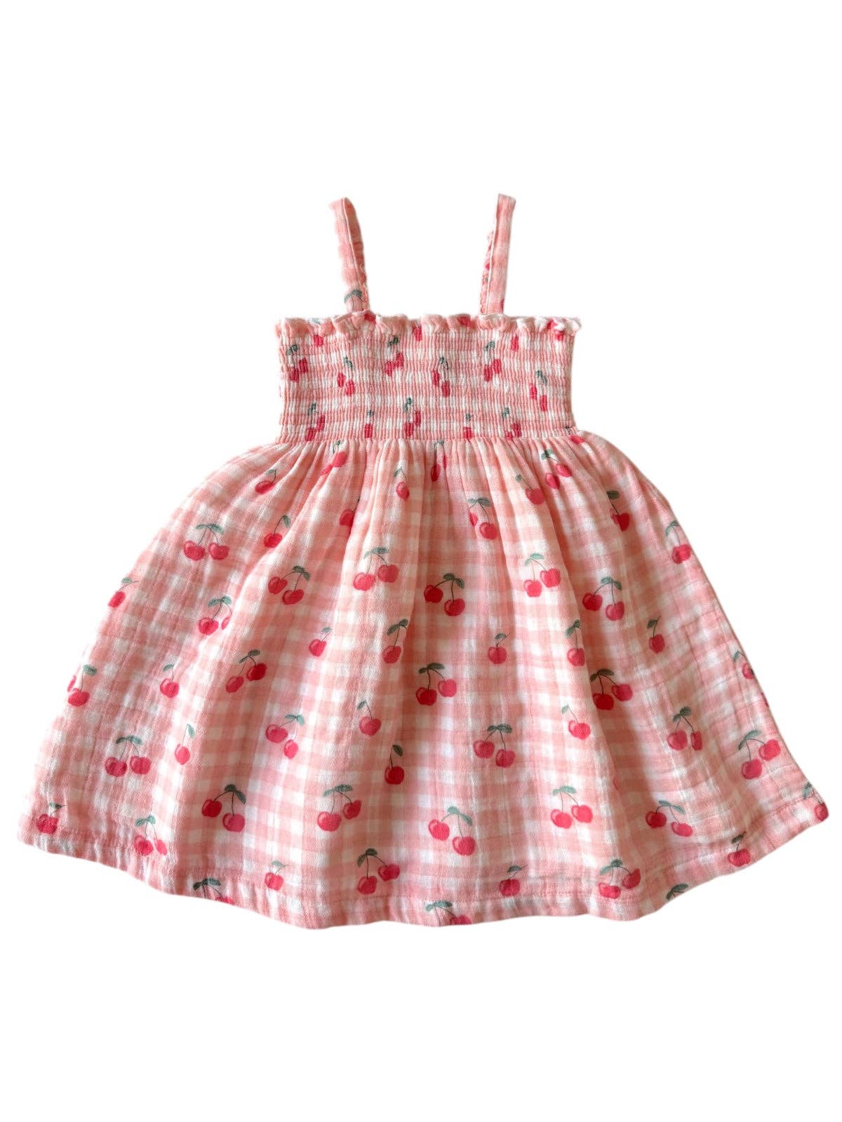 Muslin Smocked Tube Dress, Cherries