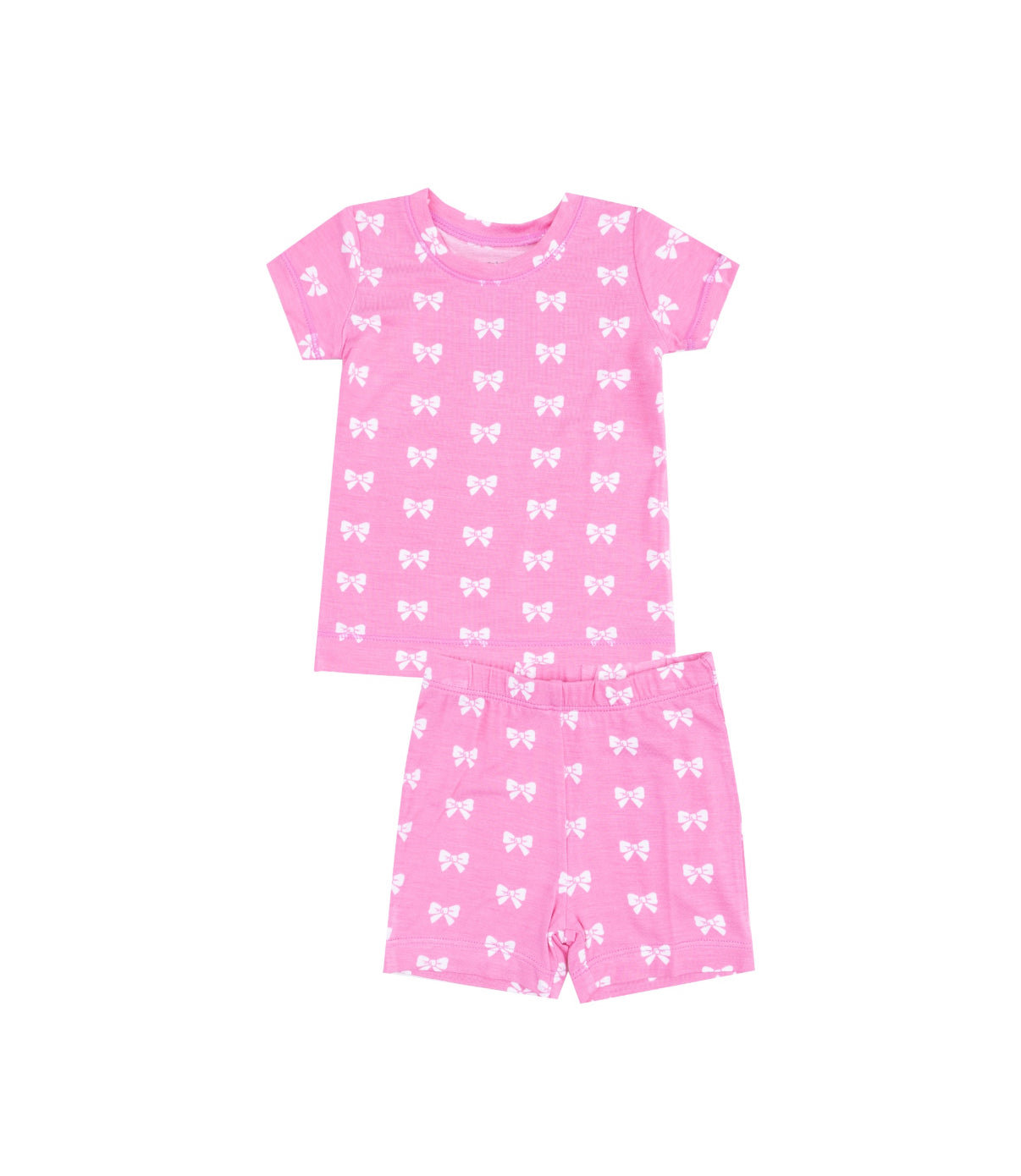 Bamboo Loungewear Short Set, Pink Bows