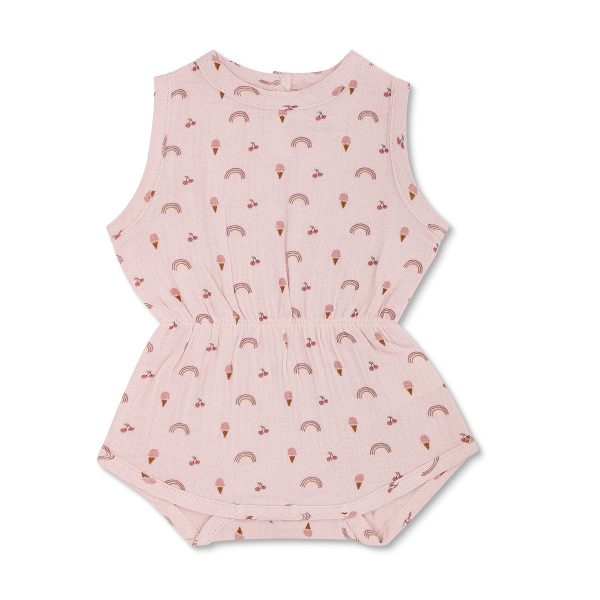 Pink Rainbow and Ice Cream Muslin Romper