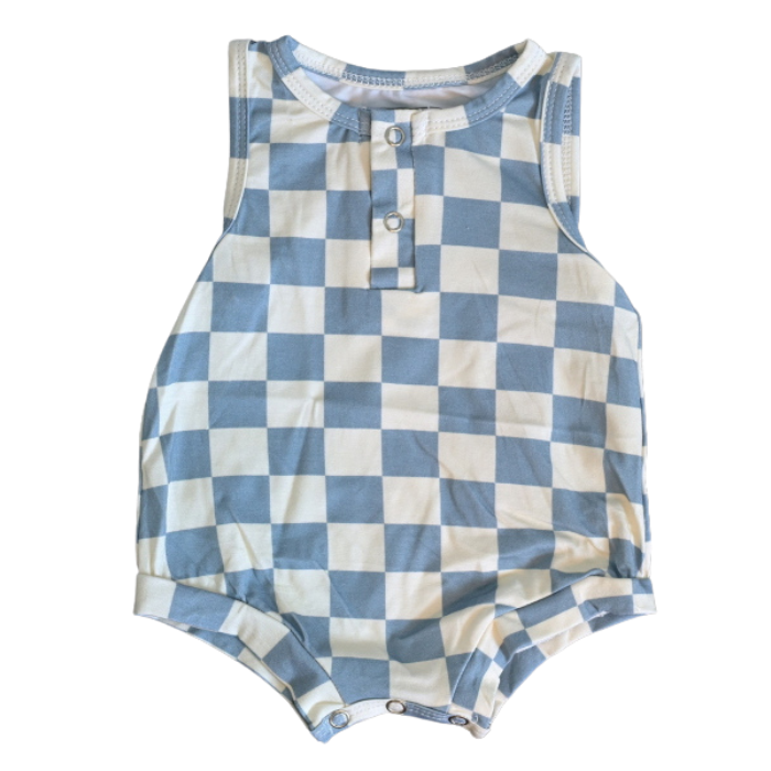 Bamboo Tank Romper - Blue Checks