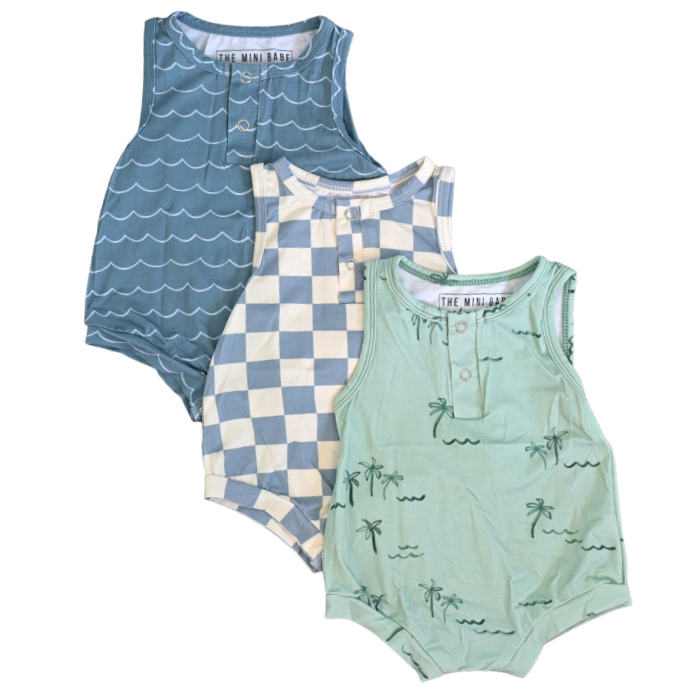 Bamboo Tank Romper - Blue Checks