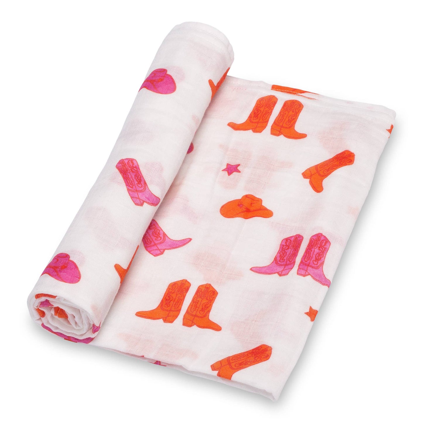 Muslin Swaddle Blanket, Pink Boots