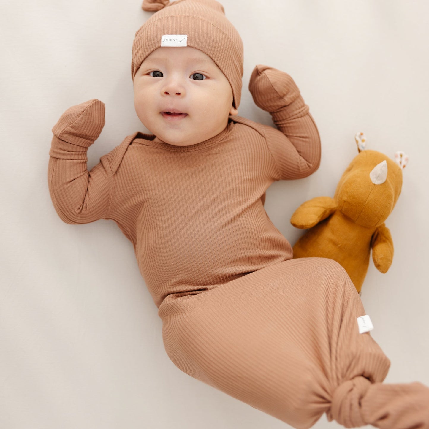 Bamboo Ribbed Knotted Gown, Caramel