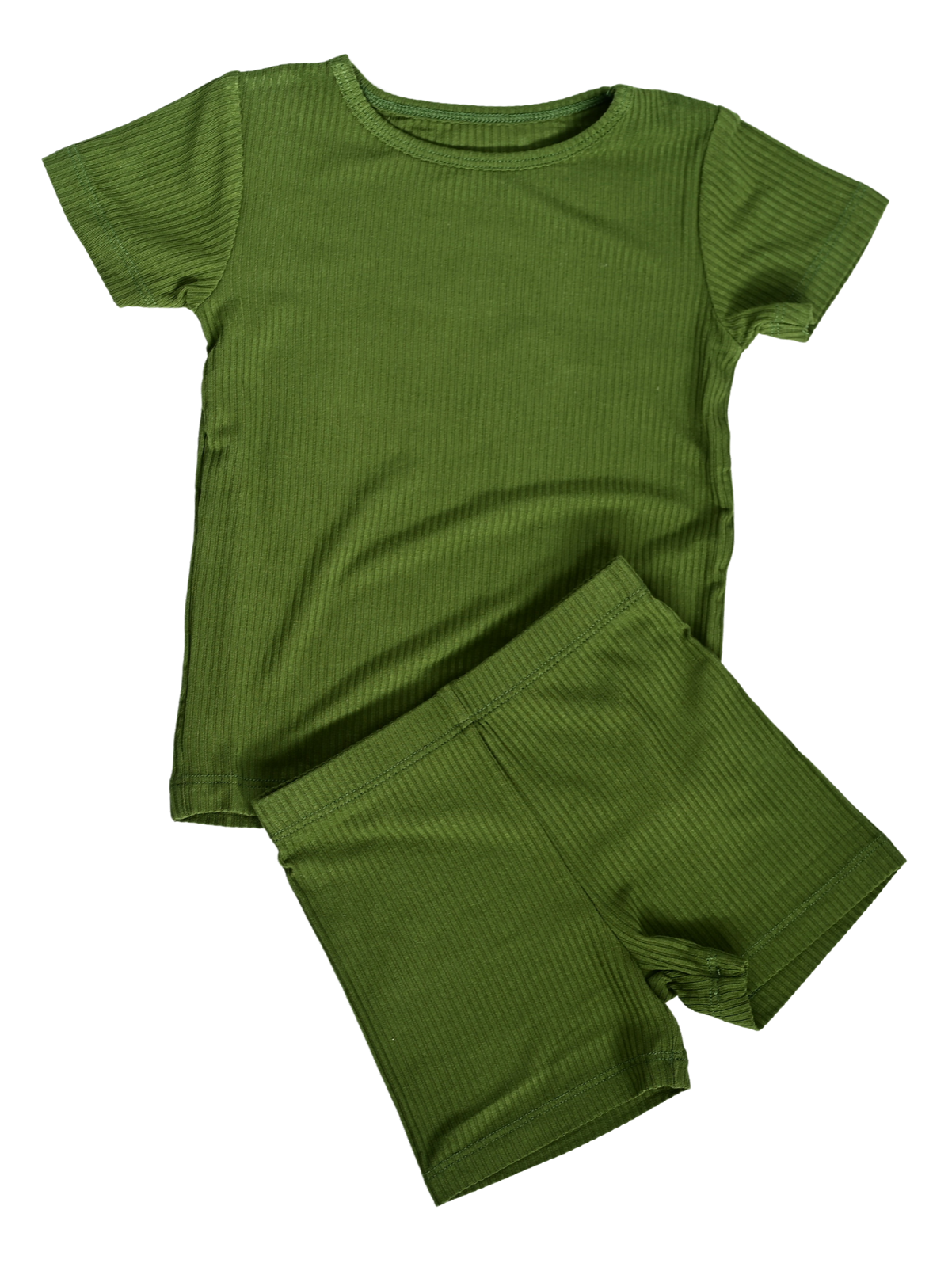 Ribbed Bamboo Short Sleeve Top/Shorts Set, Forest Green