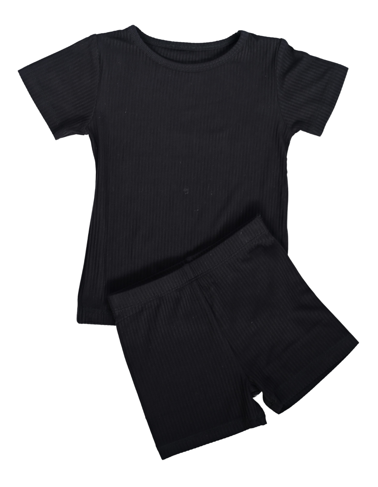 Ribbed Bamboo Short Sleeve Top/Shorts Set, Black