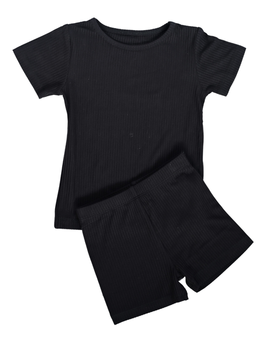 Ribbed Bamboo Short Sleeve Top/Shorts Set, Black