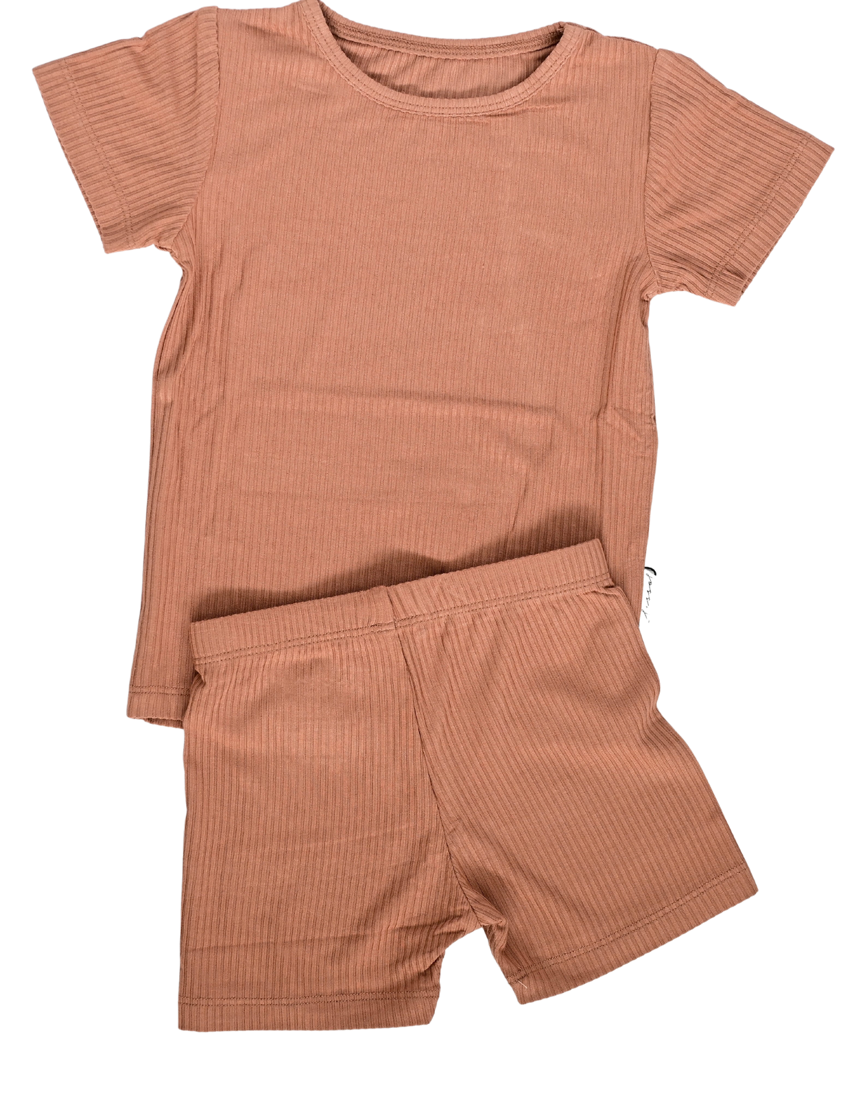 Ribbed Bamboo Short Sleeve Top/Shorts Set, Caramel