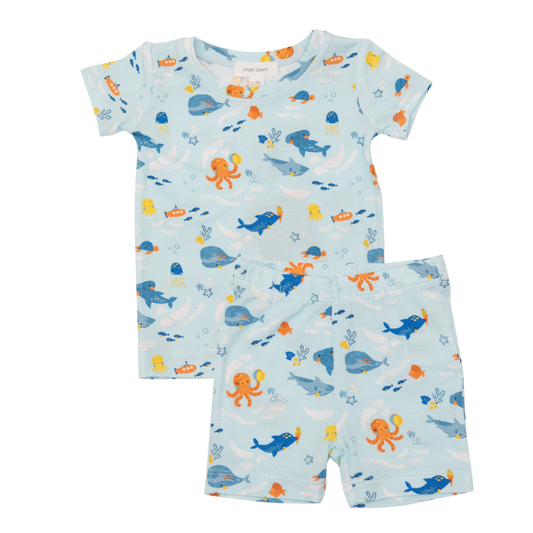 Bamboo Loungewear Short Set, Playful Sealife