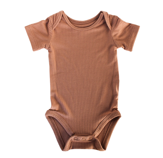 Ribbed Bamboo Onesie, Caramel