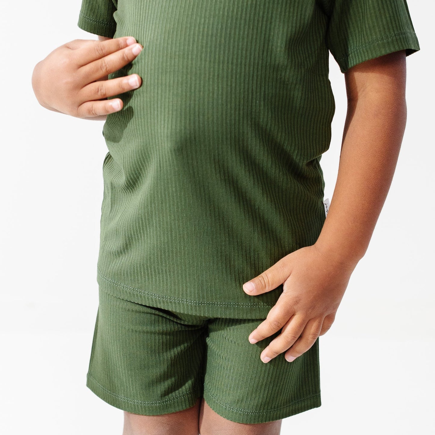 Ribbed Bamboo Short Sleeve Top/Shorts Set, Forest Green