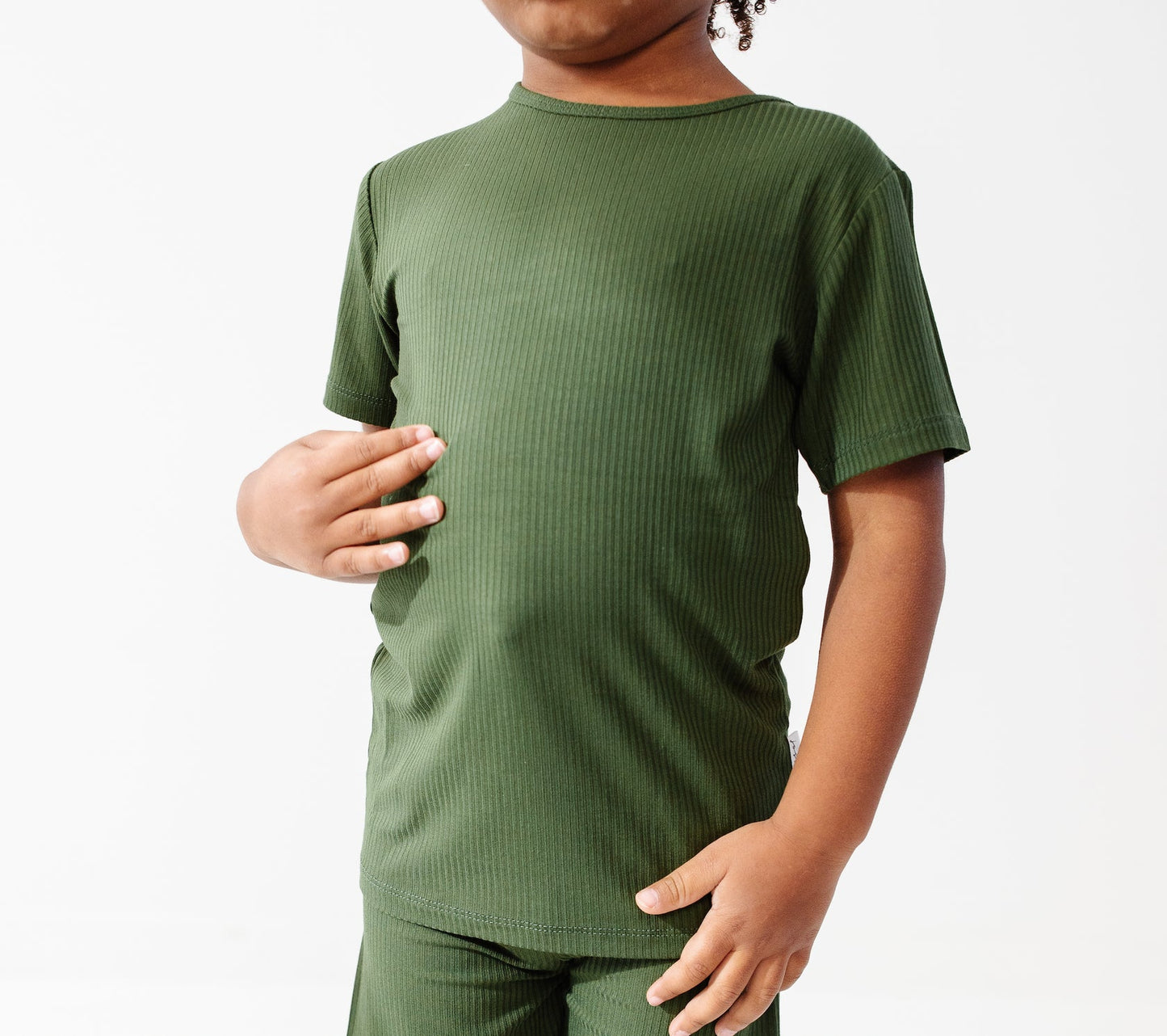 Ribbed Bamboo Short Sleeve Top/Shorts Set, Forest Green