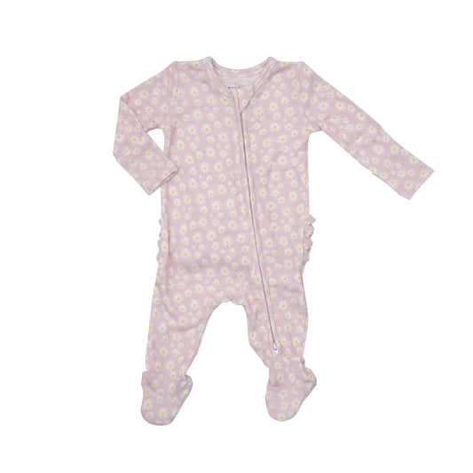 Ribbed Modal Footed Sleeper, Pink Daisy